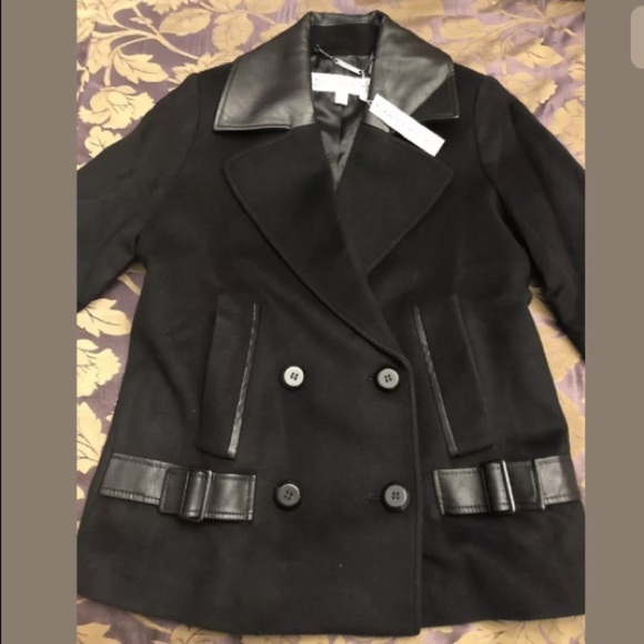 Trina Trina Turk Notch Lapel Two Button Black Coat